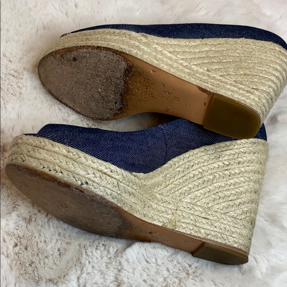 COACH Milan Denim Platform Wedge Peep-toe Sandals - Picture 7 of 7